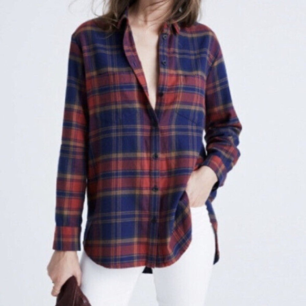 Madewell Plaid Oversized Boyfriend Button Up Long Sleeve Shirt XXS